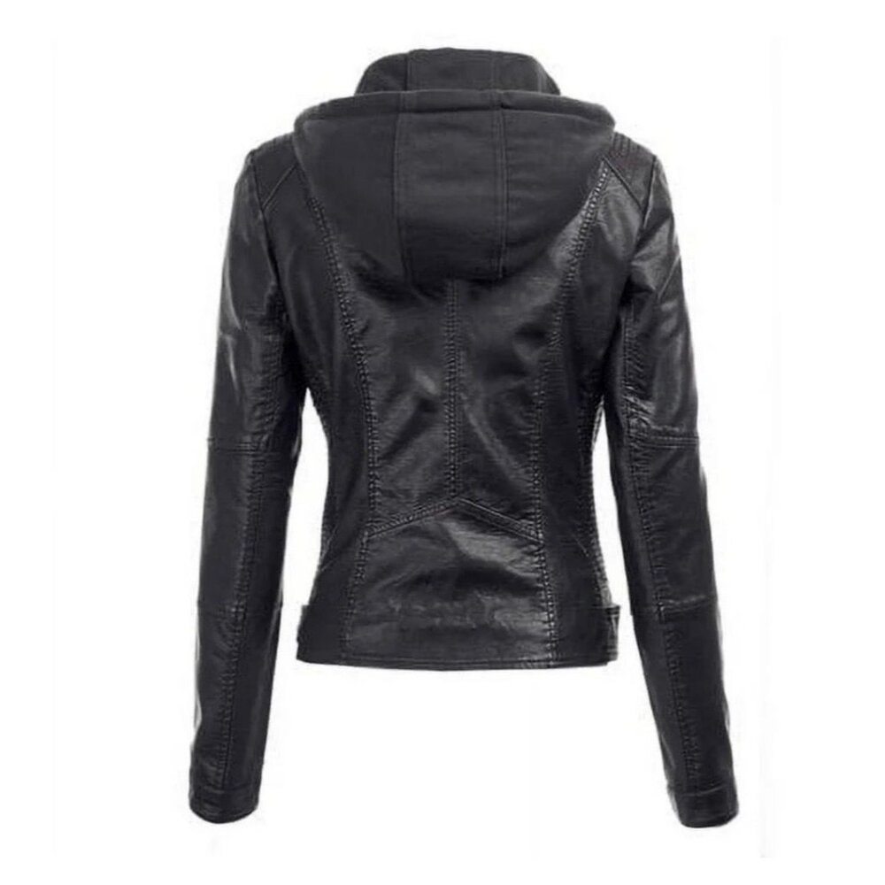 Made By Johnny (MBJ) Women's Faux Leather Mob Wife Moto Biker Jacket - Black - Picture 2 of 9